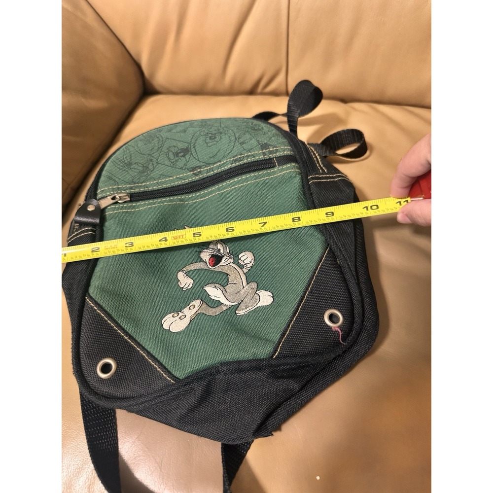 Vintage Looney Tunes Bugs Bunny Embroidered Green Backpack Purse Mini 1997 Black - Picture 12 of 15